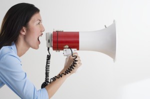 Woman Shouting with Bullhorn